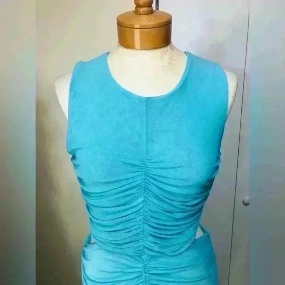 ROYALTY BY MALUMA Womens Scuba Blue Cut Out Ruched Body Con Dress Size Medium - Picture 4 of 8